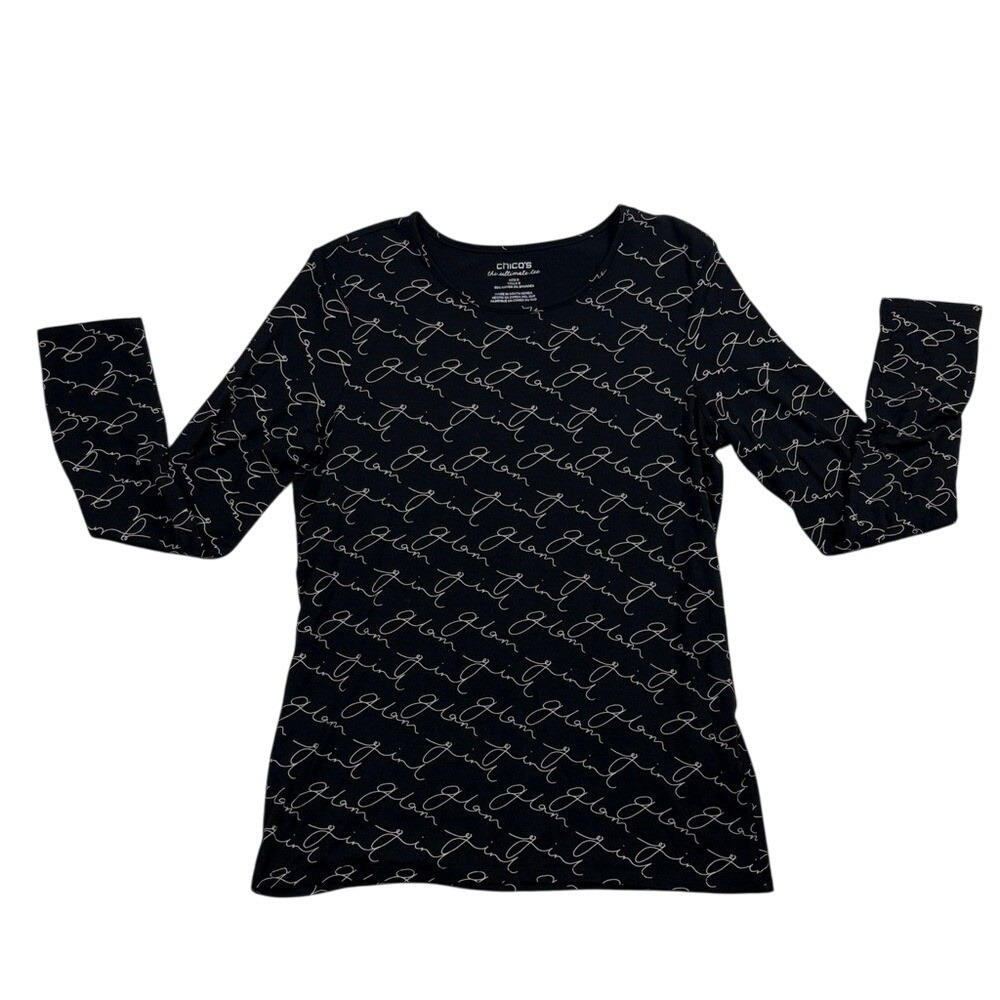 Chicos The Ultimate Tee Long Sleeve TShirt Womens Size 0‎ (Small 4) Black